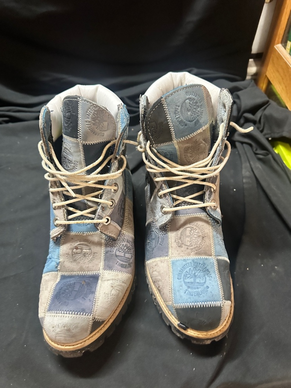 Men's Patchwork Leather Lace-Up Boots in Blue and Gray-Timberland size 8 w/box
